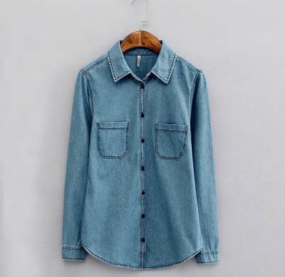 SKJN001 order slim denim shirt design fashion joker denim shirt custom-made long-sleeved denim shirt denim shirt garment factory denim shirt price front view